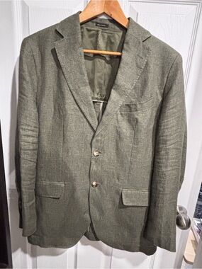 Massimo Dutti Olive Green Linen Blazer